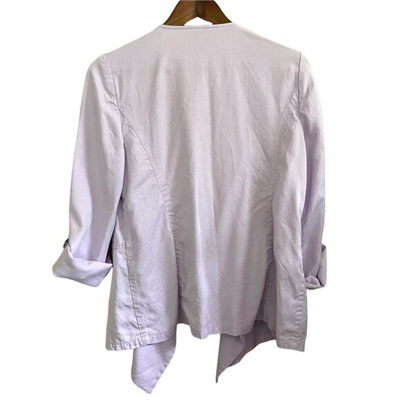 Chicos Lavender Open Front Roll Tab Sleeve Zipper Pockets Waterfall Jacket Small - Picture 8 of 8